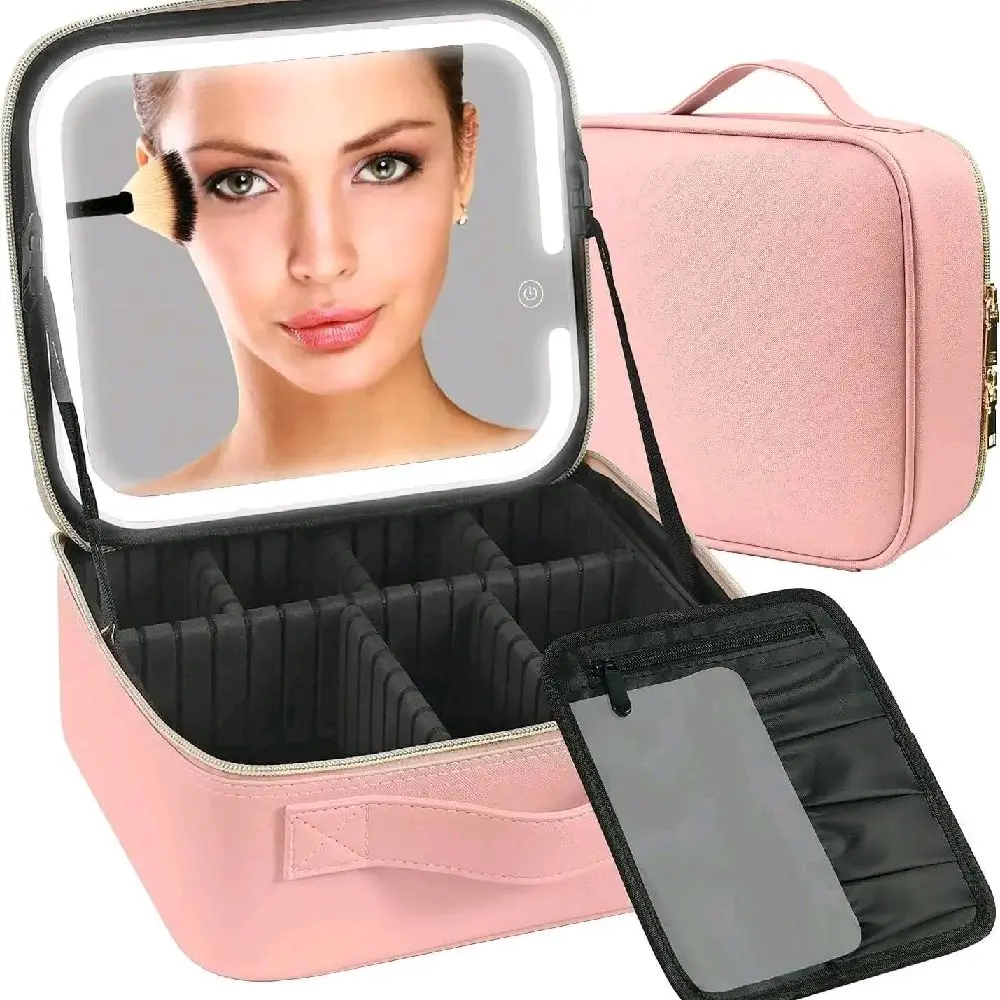 Travel Cosmetic Bag with LED Light Mirro