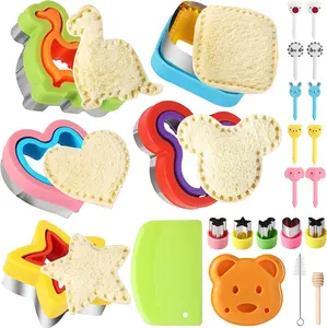 24Pcs Sandwich Cutter and Sealer Set Bread Sandwich Cutter Pancake Maker Heart Square Dinosaur Start Shaper