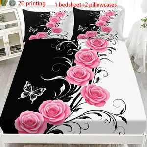 3PCS Bed Sheet Set (1 Bed Sheet+2 Pillowcases without Pillow Core), High Definition Polyester Fiber Flower Bedding Set for Home, Bedroom, Dormitory, Bed Sheets Set