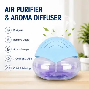 Air Purifier & Aromatizer – Water Filter, LED Night Light, Smoke & Pet Odor Cleaner with 7-Color Lights