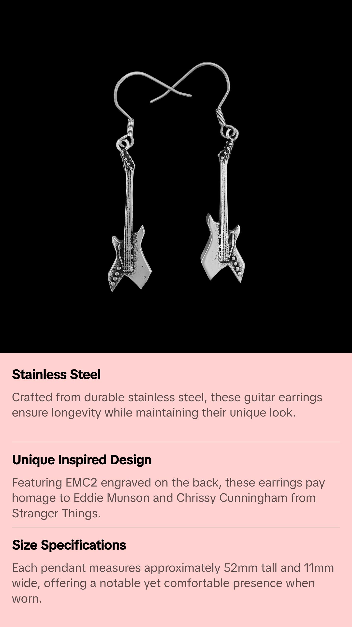 Guitar Earrings - Stranger Eddie Things Munson Guitar Earrings - BCRich Guitar Earrings