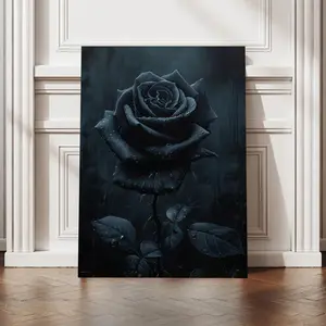 Black Rose Canvas Wall Art - Waterproof Dark Academia Aesthetic Floral  - Modern Gothic Rose Poster for Bedroom and Family Room Decor