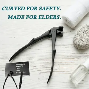 Professional Bent Long Handle Toenail Clipper for Seniors – Cuts Thick/Hard Nails, Large Anti-Splash Stainless Steel Bent Head, Metal File, Ergonomic Long Handle, Matte Black. A Thoughtful Gift for Parents.