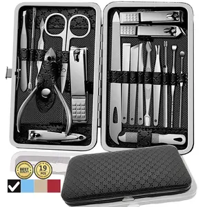 Manicure Set - 19 in 1 Professional Nail Clippers Pedicure Kit, Manicure Tool Kit, Stainless Steel Facial Grooming Set Kit, Gift Idea for Women, Men, Girls, Teens, Black