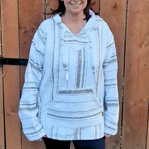Authentic Baja Hoodie Size Medium- White w/ Black Stripes