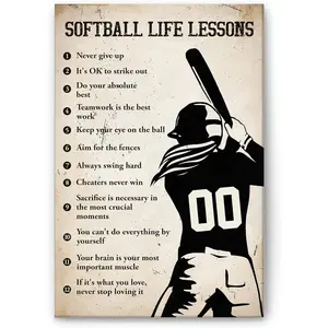 Retro Metal Tin Sign 8 X 12 Inches Softball Poster Softball Life Lessons Wall Art Print Framed Matte Softball Gift for Girl Daughter Kid Rustic Home Decor Funny Room Decor Aluminum Sign for Bedroom