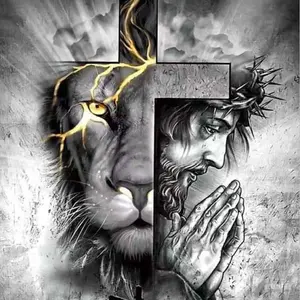 Lion & Cross Pattern DIY Diamond Arts Colorful Painting Kit without Frame, 1 Count DIY 5D Diamond Arts Colorful Painting Kit, Wall Art Decor for Home