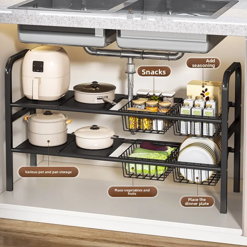 Expandable Under-Sink Storage Shelf with Removable Bins And Panels, Multi-Layer Kitchen Cabinet Organizer, Universal Bathroom Rack with Adjustable Design, Utility Racks, Bathroom Organizing Accessories, Bathroom Organizers