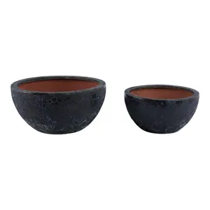 Sagebrook Home 21427-01 10-13 in. Lava Bowl Planters, Blue - Set of 2