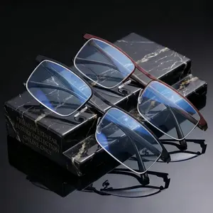 Men's Business Reading Glasses, Tr90 Lightweight Metal Half Frame, Blue Light Blocking Lenses, Office Fashion Eyewear, 2 Pairs Set