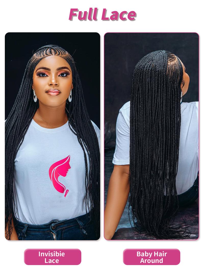 DOSAY 36Inch Synthetic Full Lace Braided Wigs for Black Women Cornrow Fulani Braids Knotless Box Braided Wig with Baby Hair Handmade Dreadlocks