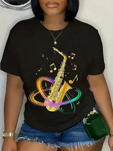 100% Cotton Saxophone Player Musical Notes Jazz Musician Saxophonist Sax T-Shirt