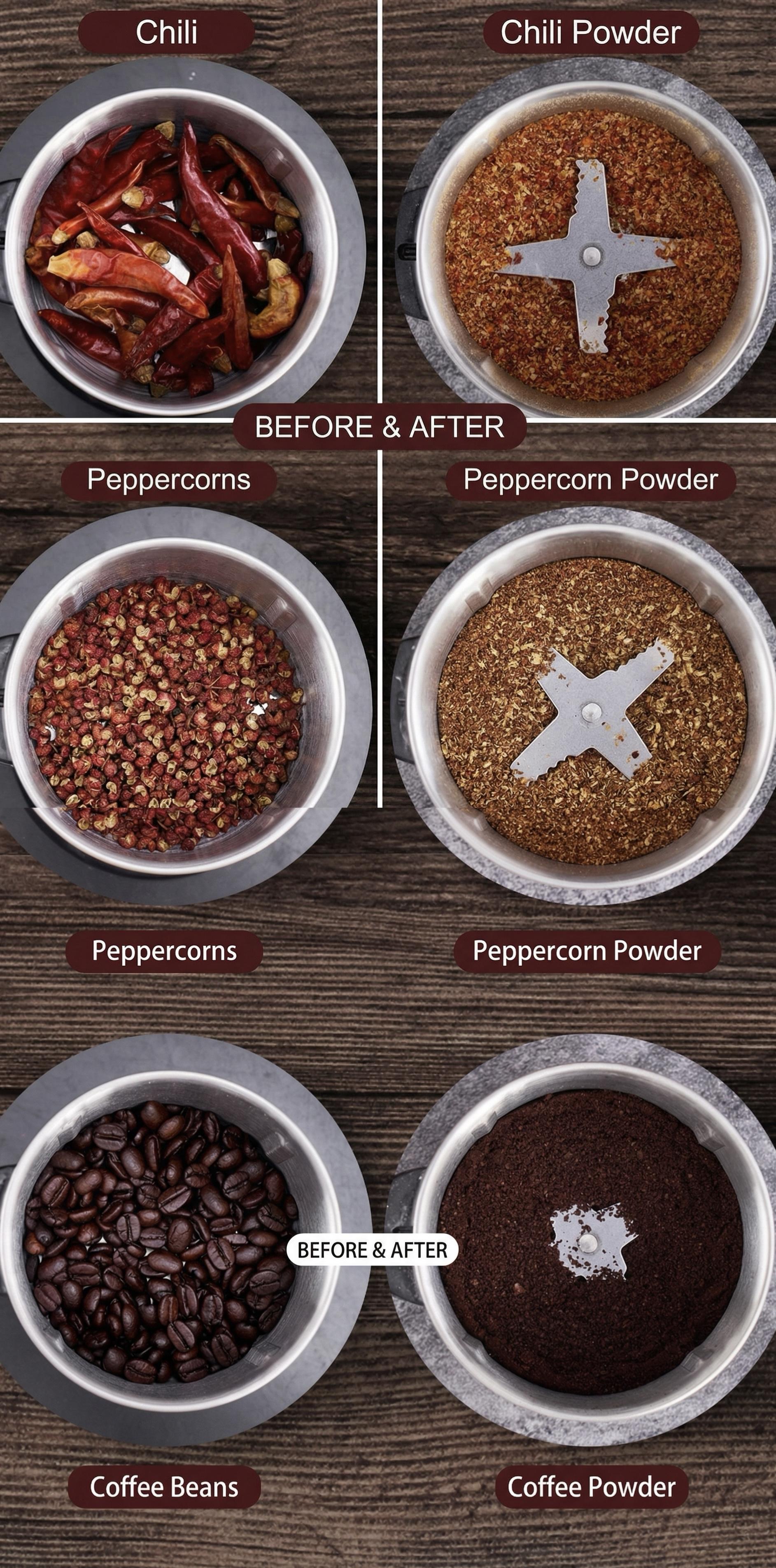 One Touch Electric Coffee Grinder, 2/3 Cup Coffee Bean Capacity, 300W Motor, Spice, Herb and Nuts Grinder, One Touch Push-Button Control -Stainless Steel Blades