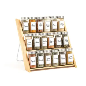 18 Jar Bamboo Compact Spice Rack for Countertop or Kitchen Drawer without Glass Jars