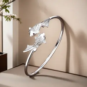 Full Silver s999 bangle Sterling Silver bangle Ladies Open bangle can be freely adjusted size for girlfriend's birthday holiday gift Silver weight 21 g /0.74 oz