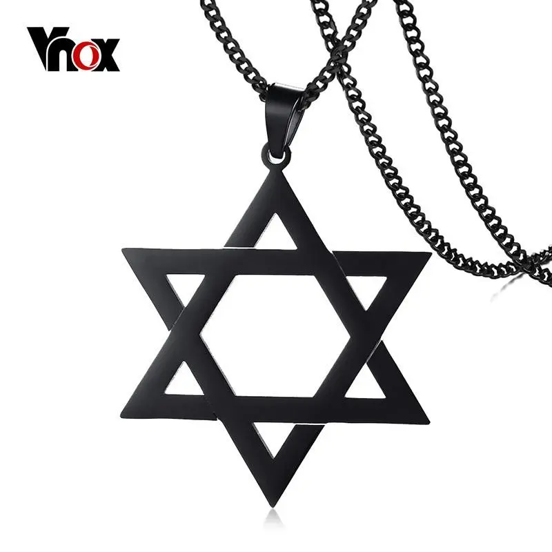 Vnox Megan Star of David Pendant Necklace for Men Male with 24" Chain Stainless Steel Israel Necklace 3 Colors Option