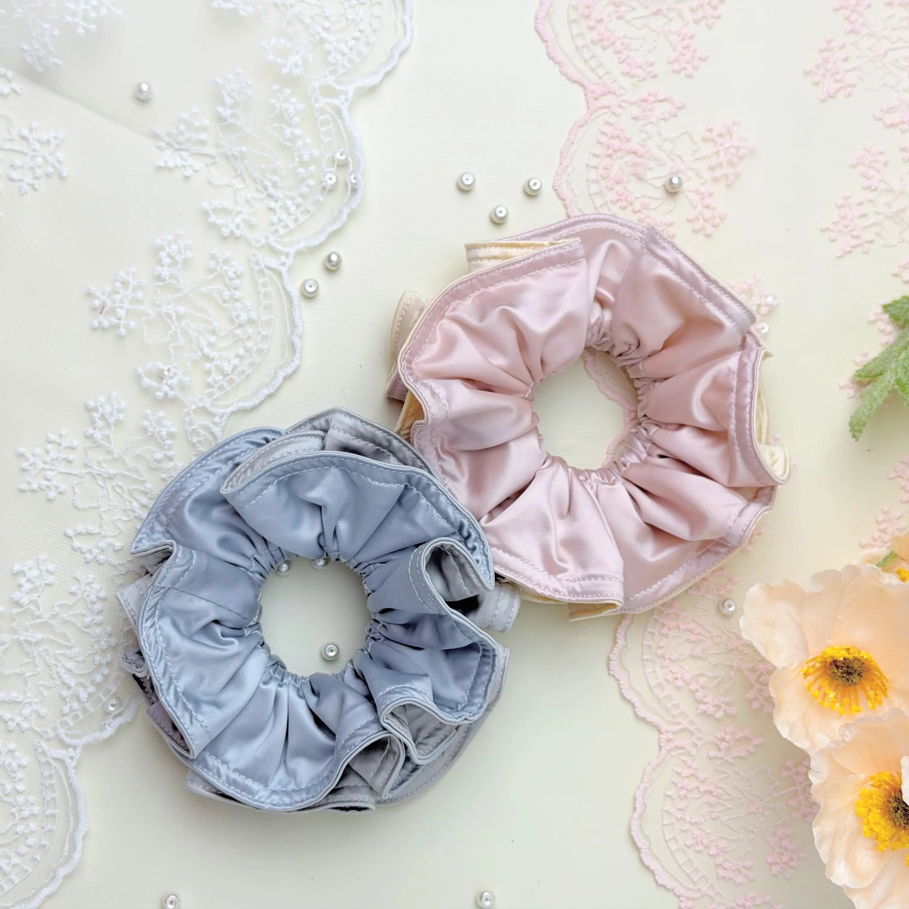 Luxury Satin Ruffle Scrunchie | Balletcore Hair Tie | Soft Hold Ponytail Elastic