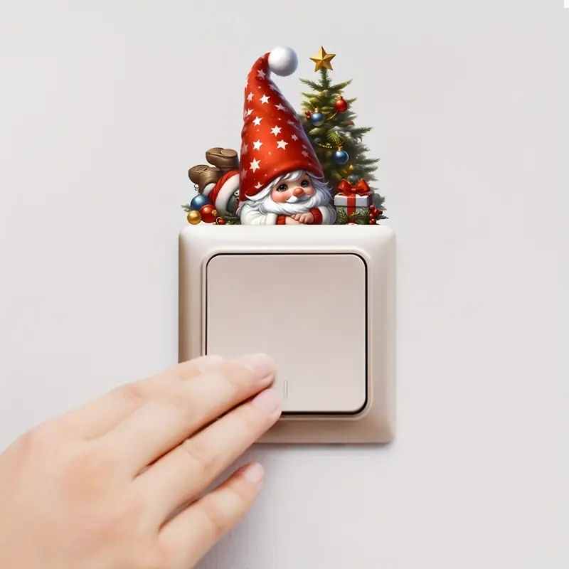 Christmas Decoration - Charming Santa Claus and Christmas Tree Switch Stickers, Bathroom, Bedroom, Room Wall Stickers, Self Adhesive PVC Bedroom Wall Stickers, Home Decoration, Festive Atmosphere Enhancer, Cartoon Patterns, Disposable