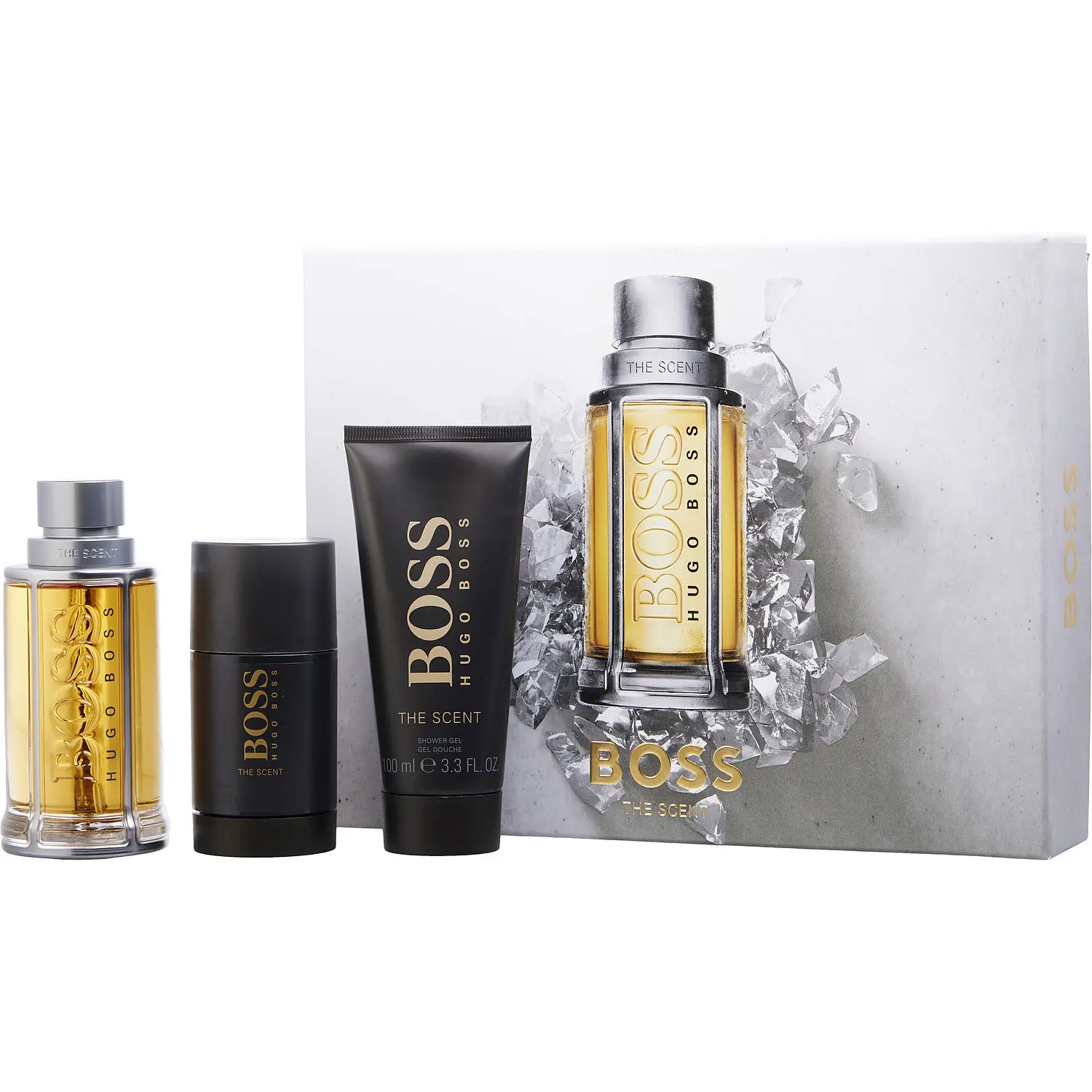 Boss The Scent Set-Edt Spray 3.3 Oz & Deodorant Stick 2.4 Oz & Shower Gel 3.3 Oz For Men