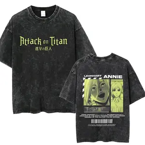 Washed Vintage Anime Attack on Titan Annie Leonhart Merch T-shirt Men Women Clothing Manga Harajuku Oversized T Shirt Streetwear