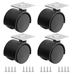 2 Inch Casters Set of 4, Plastic Wheels for Furniture, Plate Swivel Nylon Castor Wheels for Carts, Furniture, Planter,  Bed, Kitchen, Drawers, Cabinet, Table (with Stainless Steel Screws)