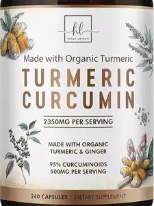 Turmeric Curcumin Supplement with 95% Curcuminoids, Organic Turmeric & Ginger 1750mg, BioPerine Black Pepper for Best Absorption, Nature's Vegan Joint Support, Non-GMO, Bottled in USA - 240 Capsules