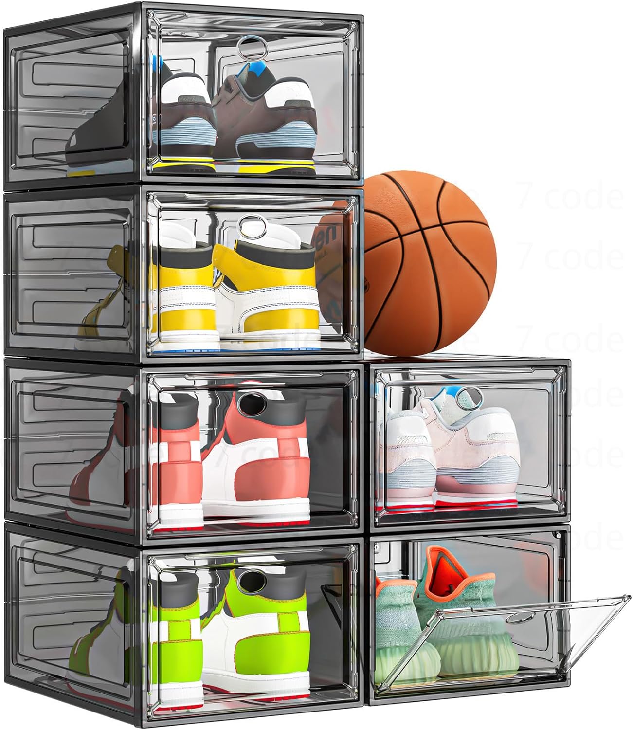 6 Pack Clear Shoe Storage Boxes – Stackable Organizer with Magnetic Door, Foldable Sneaker Boot Storage (Black) 6 Pack Clear Shoe Storage Boxes – Stackable Organizer with Magnetic Door, Foldable Sneaker Boot Storage (Black)