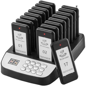 VEVOR Restaurant Pager System, Wireless 500m Long Range Lineup Waiting Queue Signal, Guest Customer Calling Beepers with Vibration Flashing, 16 Buzzers for Food Truck, Church, Nursery, Hospital