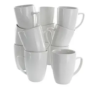 Elama Riley 12 Piece 12 Ounce Porcelain Mug Set in White Elama Riley 12 Piece 12 Ounce Porcelain Mug Set in White