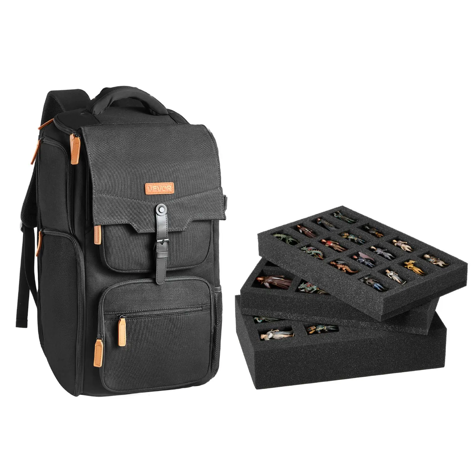 VEVOR Miniature Storage Carrying Figure Bag, Fits 58 Infantry Minis, Miniature Transport Bag with Handle & Adjustable Shoulder Strap, 3 Foam Layers for Large Storage Capacity (Minis Not Included)
