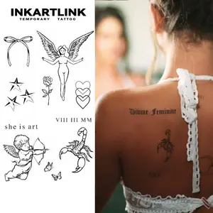 INKARTLINK Tattoo Tech, 2 Sheets Semi-Permanent Temporary Tattoos ,20th-Century Elegance​​,Adult Art Design,Lasts 1-2 Weeks, Waterproof, Realistic Look, No Adhesive, No Reflection,For Man And Woman,Ideal for Swimming, Party