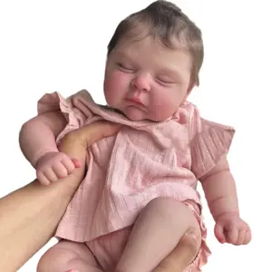 49cm Closed Eye Simulation Reborn Baby Doll Hand-Painted 3D Skin Child Birthday Gift Playmate Soft Silicone with Blue Vein Hair & Pink Outfit