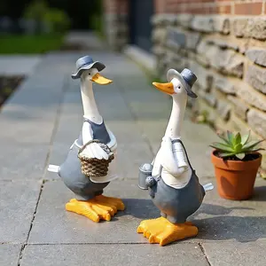 2 Pcs 12inch/30cm Tall Cute Ducks Statues Home Decor, Countryside Garden Sculptures Art Decor Goose for Yard Porch