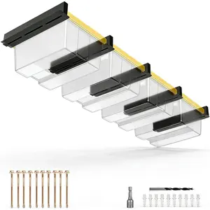 Overhead Garage Storage Rack,Garage Ceiling Storage 5 Rails Set, Overhead Storage Rack to Hold 4 Plastic Totes, Metal Ceiling Racks for Garage Storage to Free Up Floor Space, Garage Organizer System