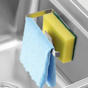 Kitchen Sink Sponge Holder - Sponge and Dish Cloth Hanger, Adhesive Rustproof Kitchen Sink Rack, 304 Stainless Steel, No Drilling