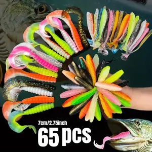 65pcs multi-style soft bait set 7cm/2.75inch soft bait, suitable for various types of fish, different swimming actions make it a gift for fishing enthusiasts Fishing Lures