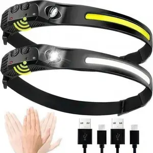 [Lighting Search Equipment] LED Headlamp Rechargeable 230° COB Super Bright Head Lights for Forehead, Hard hat Light for Adults, Headband Flashlight