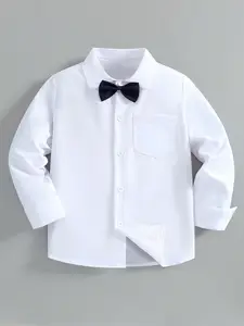 Boys' Formal Long Sleeve Shirt with Collar and Tie, Classic Party Wedding Holiday Gift, Elegant Schoolwear Top for Boys