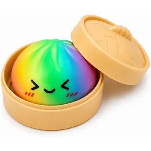 Tie Dye Dumpling Squishies Stress Balls,Colorful Squeeze Dough Ball Fidget Sensory Toys,Stretchy Hand Desk Toy with Food Steamer for Stress Relief Gift,Pink and Blue