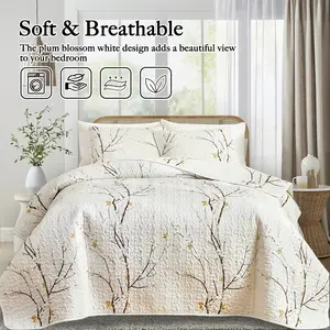 3PCS Ultra-Cozy Comforter Set - Plum Blossom Print Bedding, Includes Comforter & 2 Pillow Shams, All-Season Use