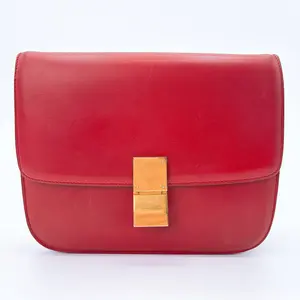 Pre-owned Celine LEATHER Crossbody Bags Red Smooth Calfskin Medium Classic Box Flap Bag