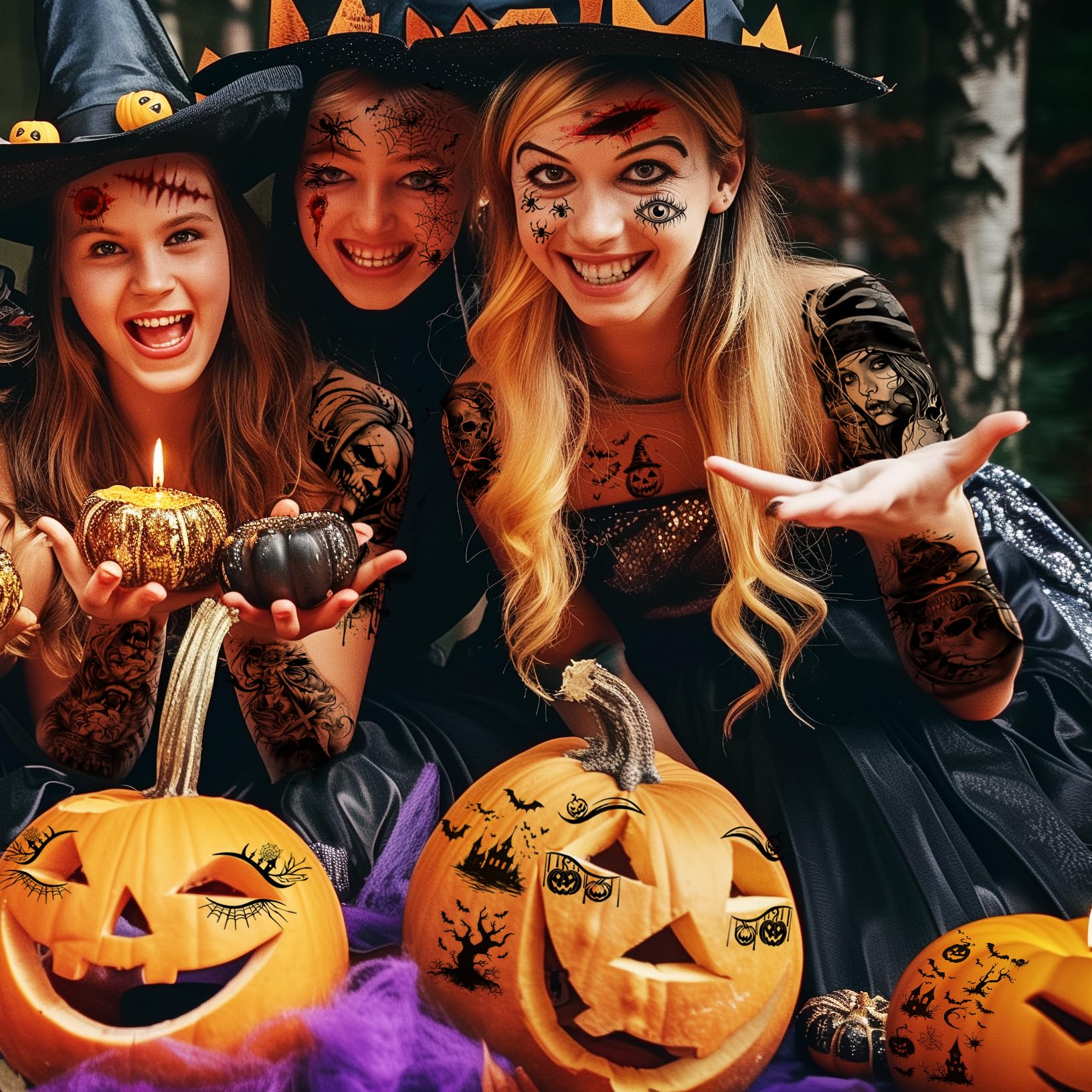 72 Sheets Temporary Tatoo 12 Large and 60 Medium-sizedsheets Black Arm Temporary Tattoos For Men Forearm WomenThigh, Half Sleeve Temporary Tattoos , Halloween Tattoos Scary Lion Wolf Tiger Skull Skeleton Tattoos Stickers