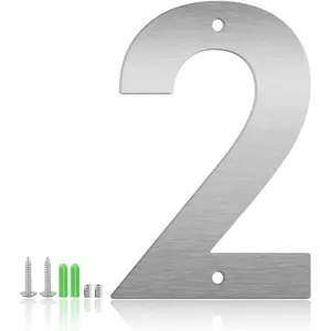 3" 4" 5" 6" 8" 10" Floating House Numbers and Metal Letters for Outdoor Signs, Modern 304 Stainless Steel Silver Address Numbers for Home, Apartment, and Garden Decor (5", 2)