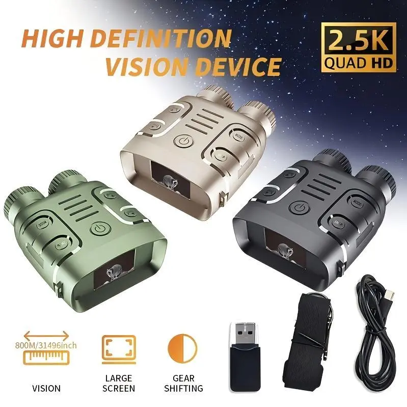 NOVALENS HD 2.5K Night Vision Binoculars and Goggles, 10x Zoom Magnification, 800m Viewing Distance, 2.4-inch Screen, Photo and Video Recording, Suitable for Fishing, Camping, Boating, Practical Gift for Men, High-Definition Imaging