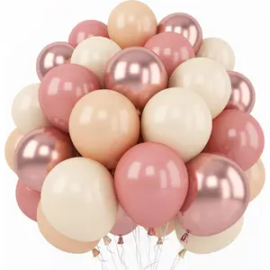 ARetro Blush Pink Balloons, 60 Packs 12 Inch Dusty Pink Metallic Chrome Rose Gold White Sand Nude Balloons for Bridal Baby Shower Girls Boho Birthday Wedding Decorations Supplies