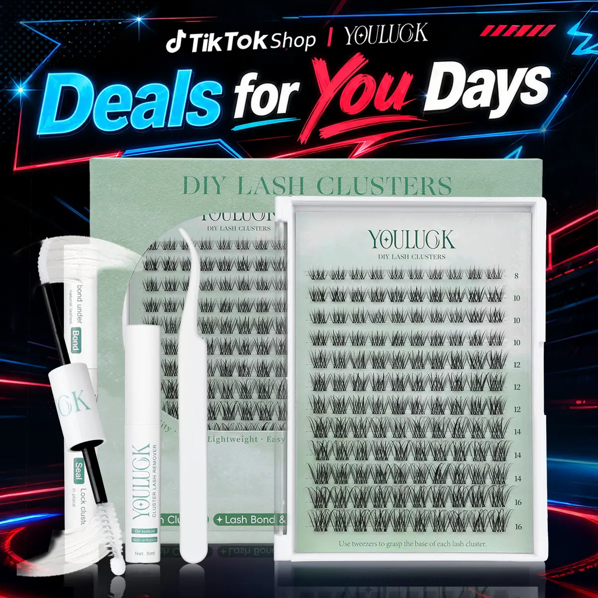 YOULUCK Natural Lash Clusters Kit with Ultra-Thin Band Bond & Seal Long-Lasting Individual Lashes for Girls Makeup Kit Waterproof & Lightweight