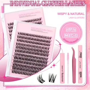 9-16MM Wispy&Natural Lash Clusters Kit Natural Fluffy Cluster Eyelash Extensions Kit Wispy Eyelash Clusters Kit C Curly Lash Extensions DIY Individual Lashes with Waterproof Bond&Seal Remover Twezers Brush Makeup Cosmetic