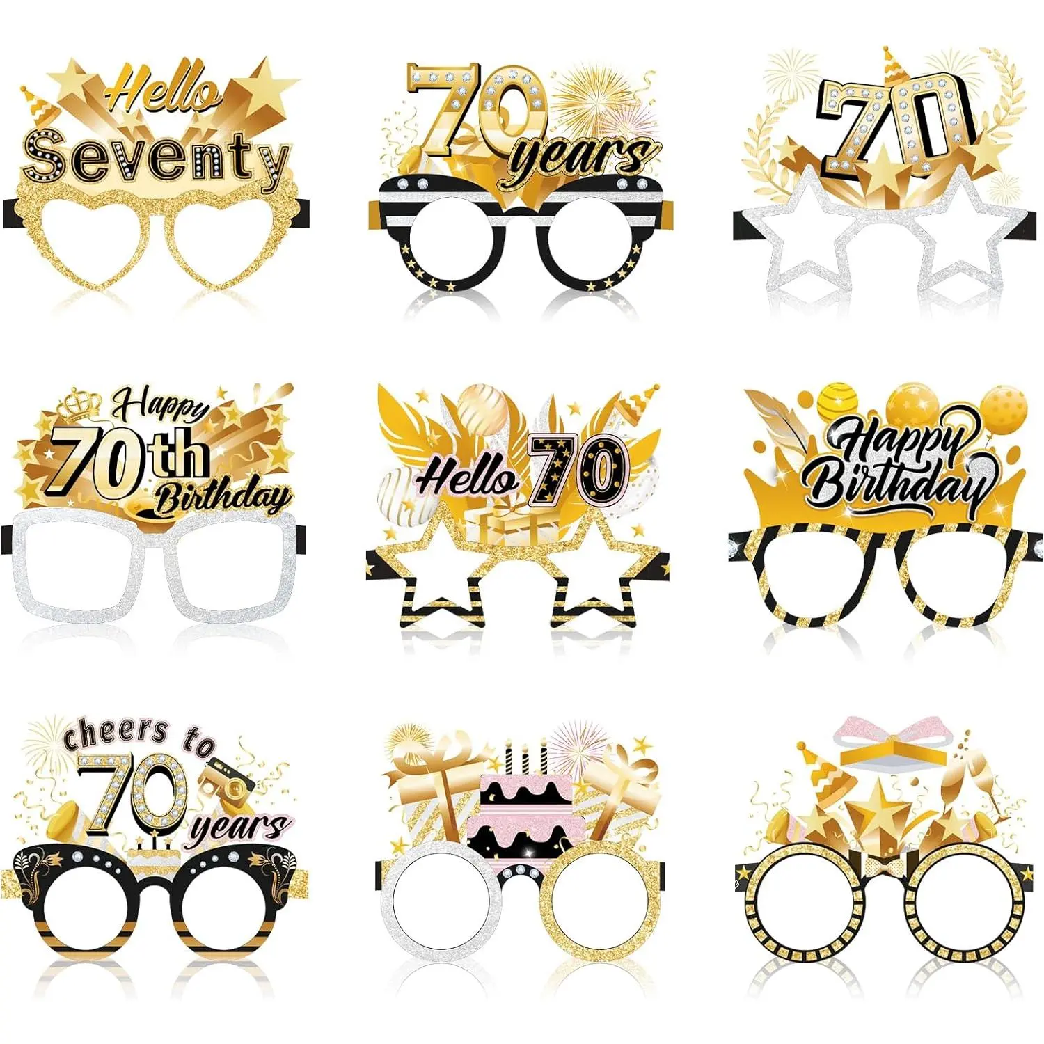 70th Birthday Glasses 18 Pack Paper Glasses for Men & Women 70th Birthday Party Favors & Props
