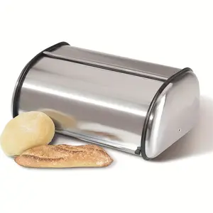 13 "stainless Steel Roll Top Bread Box, Suitable For Countertop Bread Storage Containers With Stainless Steel Lid - Fresh And Insect Resistant, Can Hold Multiple Large Breads And Other Baked Goods Including Cookies Bagels Muffins, Fruit, Etc