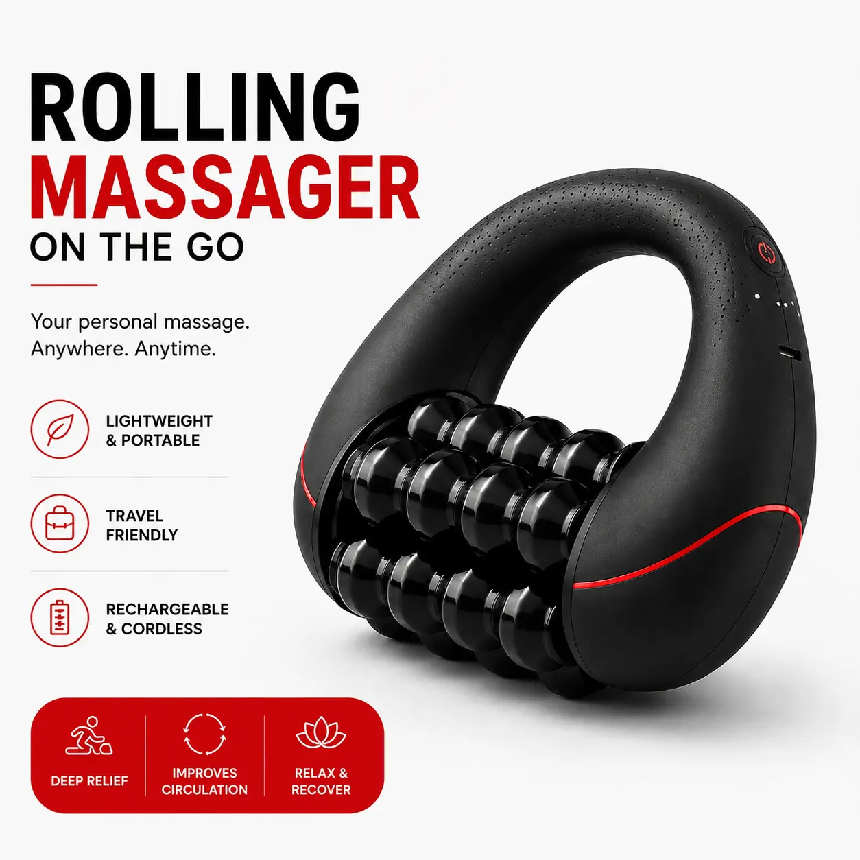 VX-POWER Portable Rolling Massager, On-The-Go Personal Care Massage Device for Beauty & Relaxation